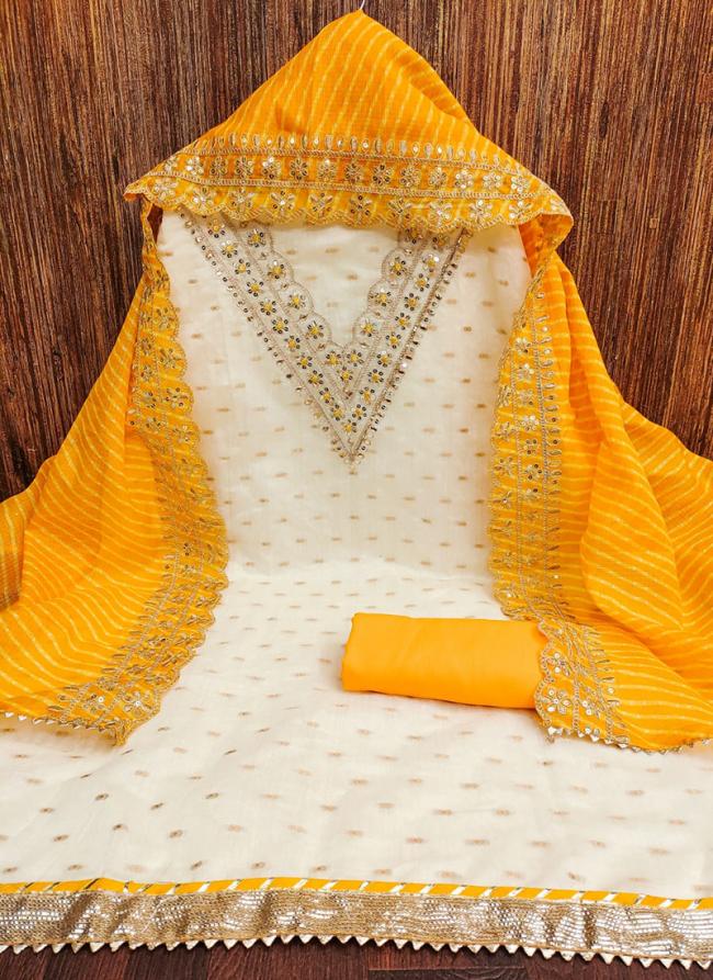 Chanderi Yellow Festival Wear Codding Work Dress Material